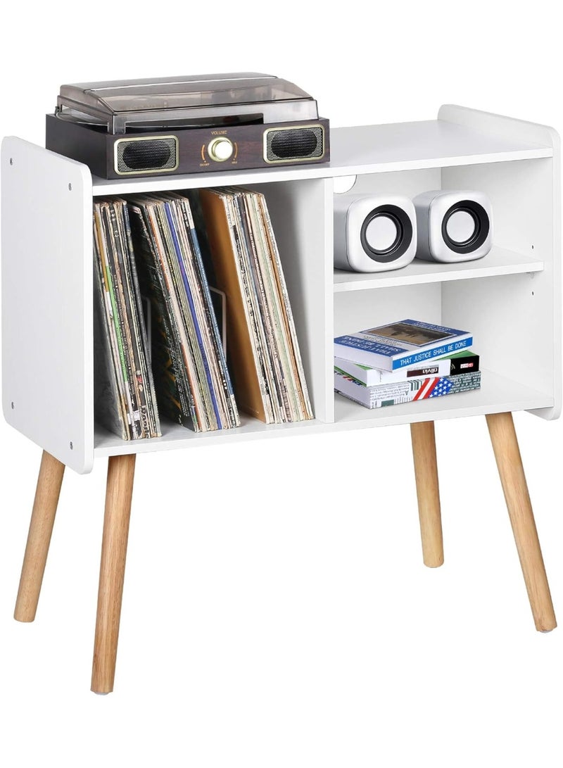 White Record Player Stand with Vinyl Storage, Mid-Century Modern Record Player Table, Turntable Stand for Living Room, Office, Record Storage Cabinet Up to 100 Albums - Image 1
